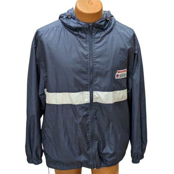 Disney World WDW Navy Blue Windbreaker Jacket Reflective Stripe Mickey Patch - Picture 1 of 9